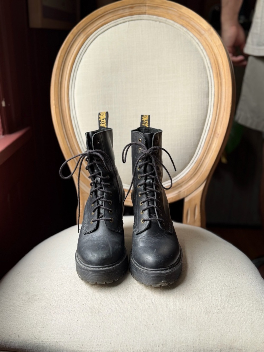Dr. Martens Black Leather Platform Lace-Up Boots
